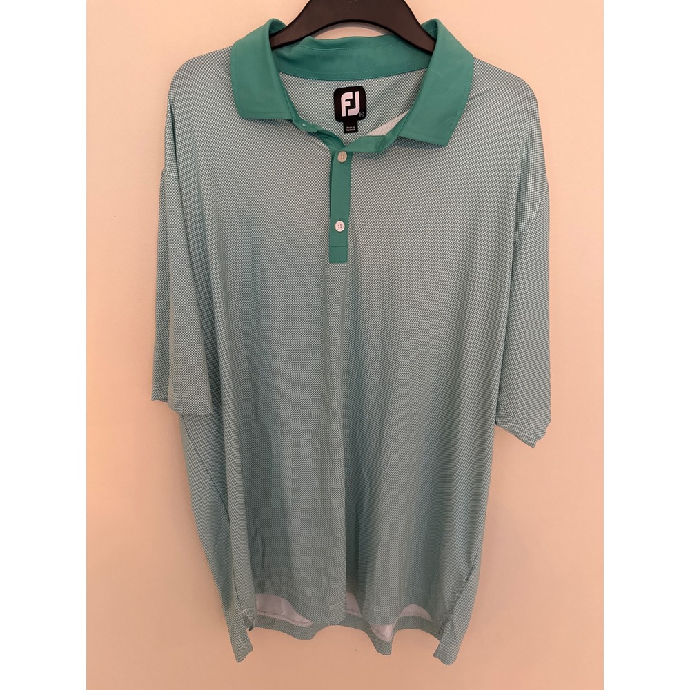 FootJoy Mens 2XL Golf Polo Shirt Mint Green White Micro Check Performance‎ FJ